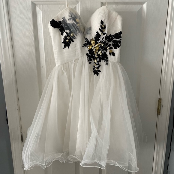 White with beading hoco dress strapless - Picture 4 of 5